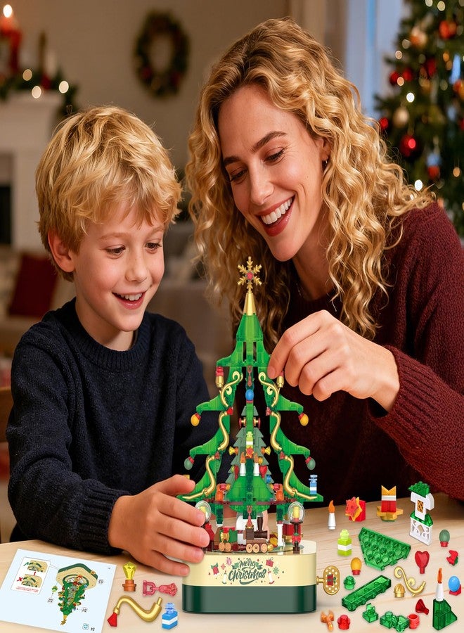 spring flower SpringFlower 594 PCS Christmas Tree Building Block Set, Rotating Music Box Christmas Building Block Tree for Boys Girls Adults, Xmas Gifts Decorations for Kids Adults Teens,Green - Image 2